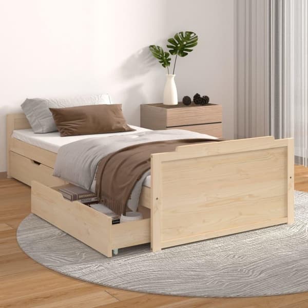 vidaXL Sengeramme med skuffer heltre furu 90x200 cm