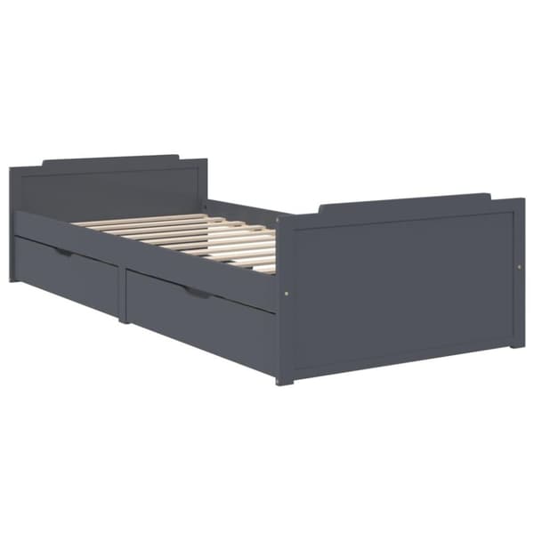 vidaXL Sängynrunko vetolaatikoilla tummanharmaa täysi mänty 90x200 cm