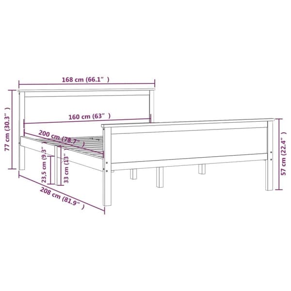 vidaXL Sängram massiv furu 160x200 cm