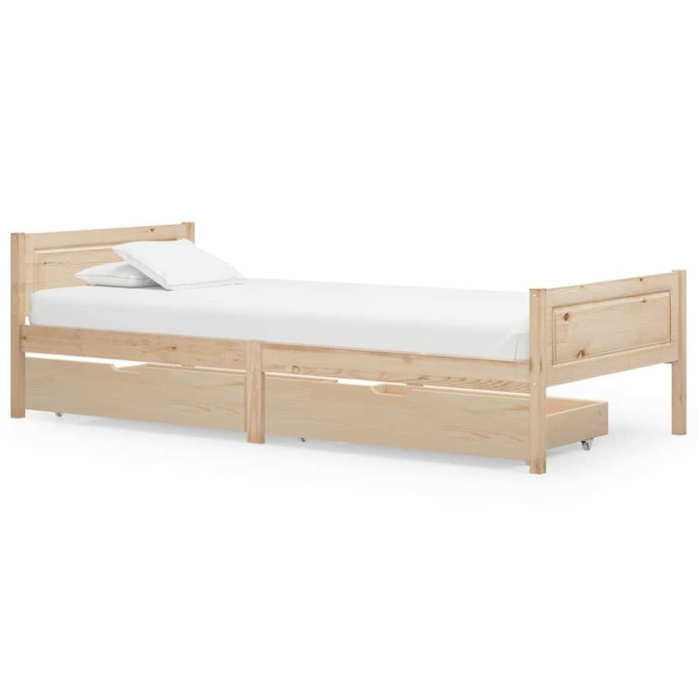 vidaXL Sängram med 2 lådor massiv furu 100x200 cm