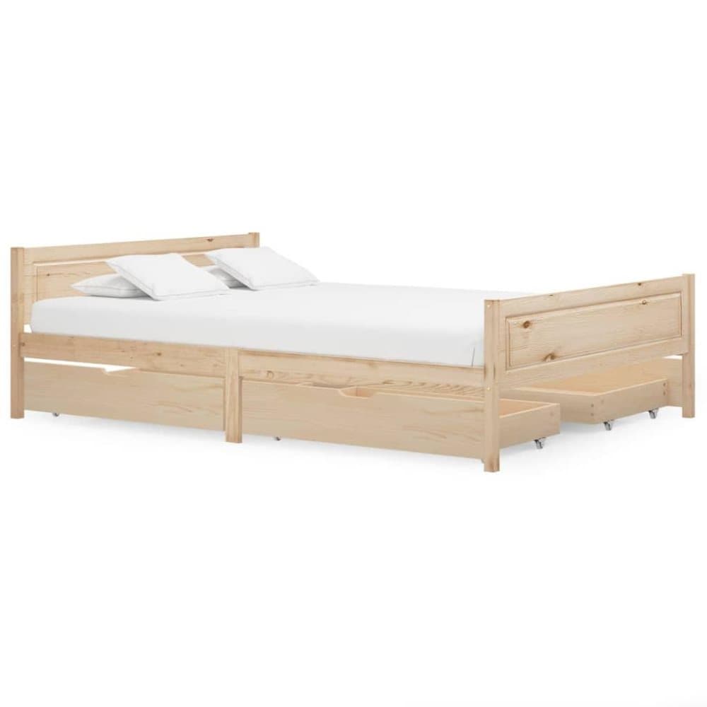 vidaXL Sängram med 4 lådor massiv furu 140x200 cm