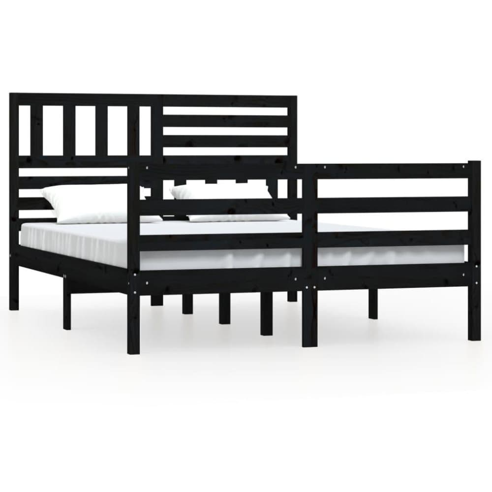 vidaXL Sängram svart massivt trä furu 120x190 cm