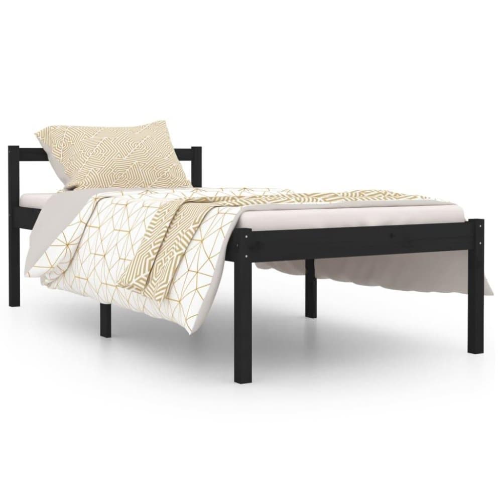 vidaXL Sängram svart massiv furu 90x190 cm 3FT