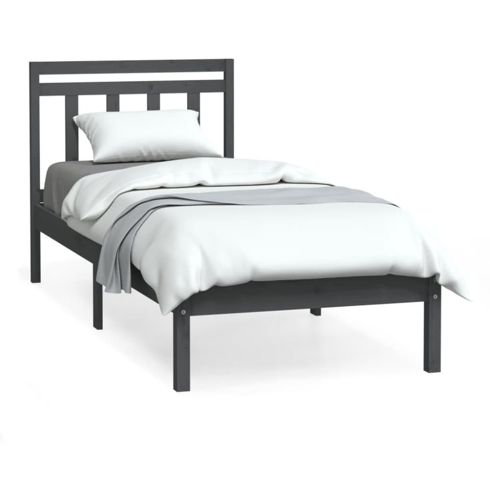 vidaXL Sängram grå massivt trä 75x190 cm liten enkelsäng