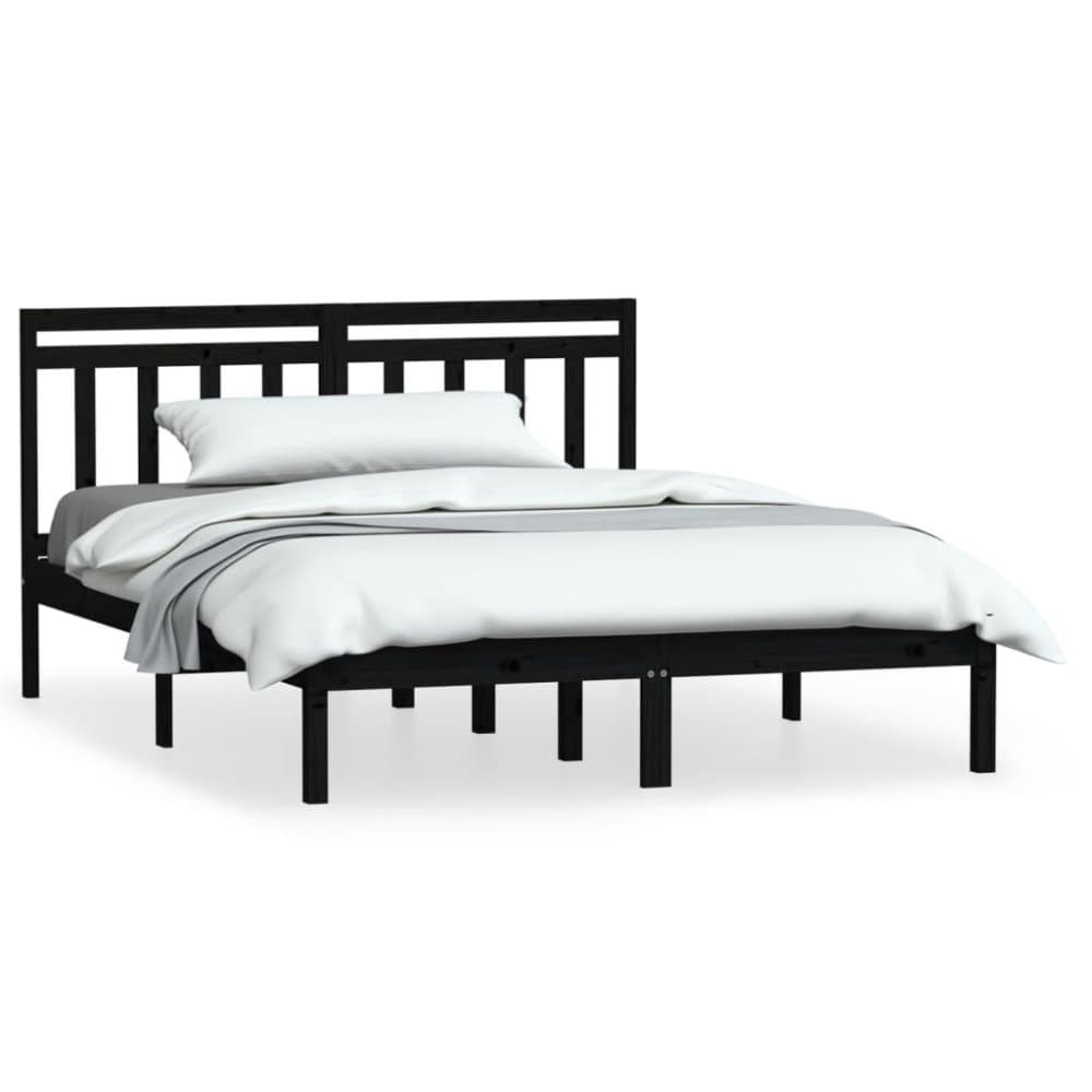 vidaXL Sängram svart massivt trä 135x190 cm dubbelsäng