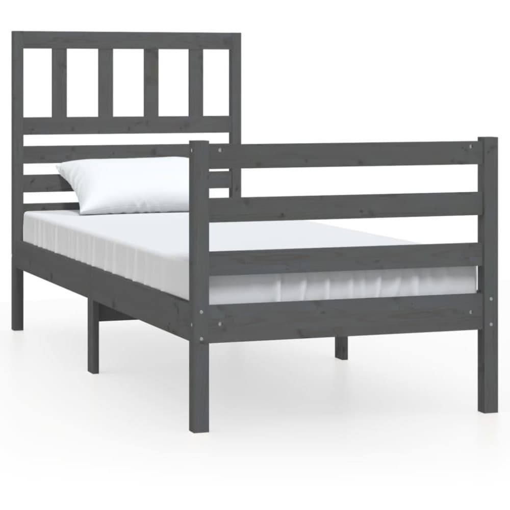vidaXL Sängram grå massivt trä 90x200 cm enkelsäng
