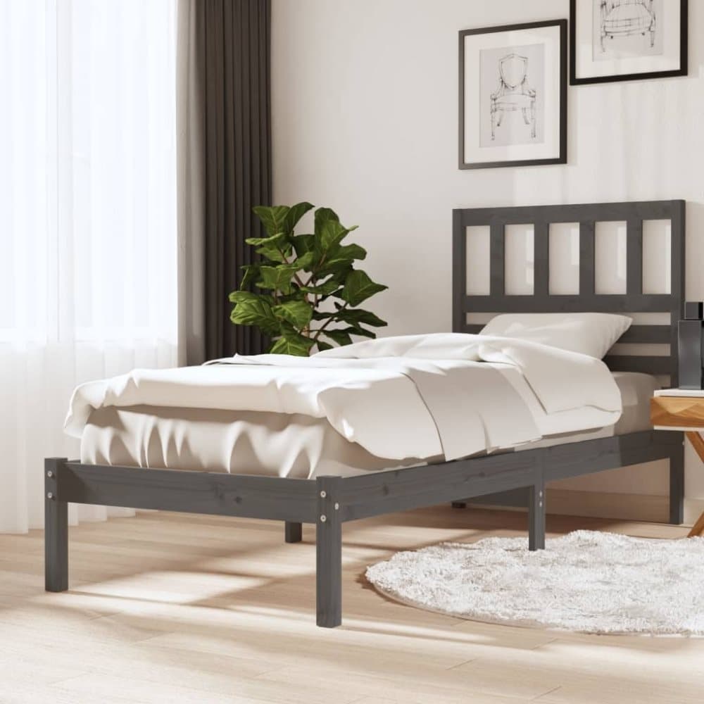 vidaXL Sängram grå massivt furu 100x200 cm enkelsäng