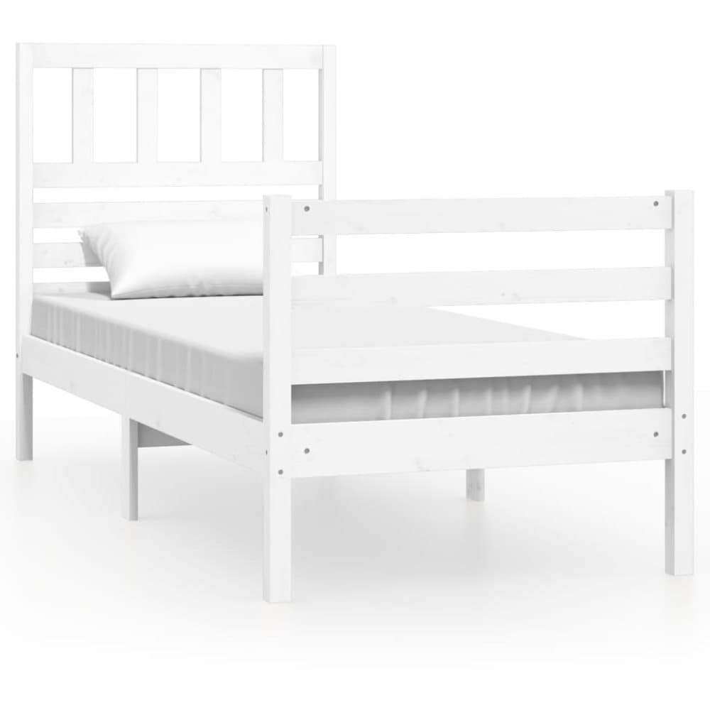 vidaXL Sängram vit massivt trä 90x200 cm enkelsäng