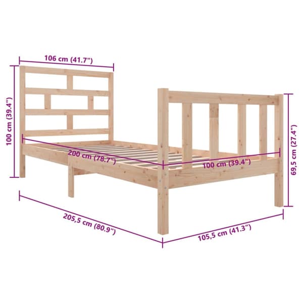 vidaXL Sengeramme heltre furu 100x200 cm