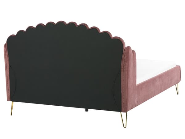 Lyserød Seng Betrukket med Velour 160 x 200 cm Retro Design Metalben Quiltet Sengegavl