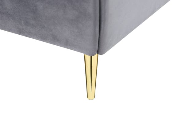 Seng Grå Velour Stof Guld Metalben 140 x 200 cm 1 5 mands Seng med Sengegavl Knap Tuftet Minimalistisk Skandinavisk Moderne Design
