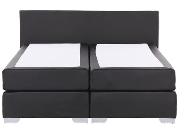 Kontinentalseng Sort Sølv Polyester og Metalben 180 x 200 Dobbeltseng Boxmadras med Sengeramme og Hovedgærde Moderne Komfortabel Kvalitetseng