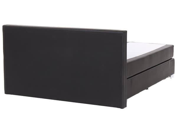 Kontinentalseng Sort Sølv Polyester og Metalben 180 x 200 Dobbeltseng Boxmadras med Sengeramme og Hovedgærde Moderne Komfortabel Kvalitetseng