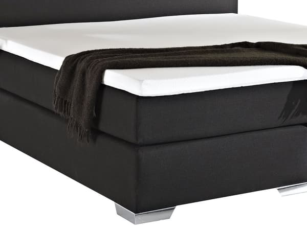 Kontinentalseng Sort Sølv Polyester og Metalben 180 x 200 Dobbeltseng Boxmadras med Sengeramme og Hovedgærde Moderne Komfortabel Kvalitetseng