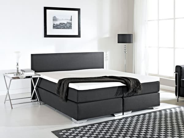 Kontinentalseng Sort Sølv Polyester og Metalben 180 x 200 Dobbeltseng Boxmadras med Sengeramme og Hovedgærde Moderne Komfortabel Kvalitetseng