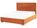 Miniatyrbillede 5 af 11: Seng Orange Velour 160 x 200 cm Moderne Dobbeltseng med Opbevaring Design Retro Sengeramme med Lamelbund til Soveværelse