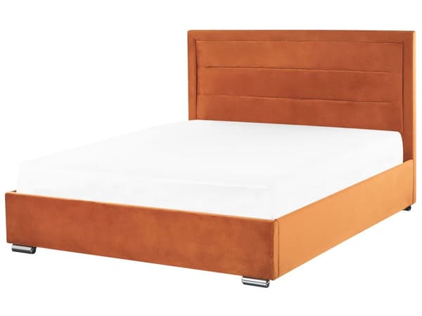 Seng Orange Velour 160 x 200 cm Moderne Dobbeltseng med Opbevaring Design Retro Sengeramme med Lamelbund til Soveværelse