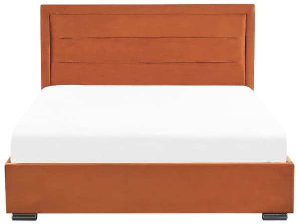 Seng Orange Velour 160 x 200 cm Moderne Dobbeltseng med Opbevaring Design Retro Sengeramme med Lamelbund til Soveværelse
