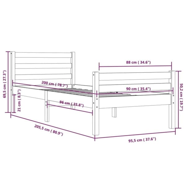 vidaXL Sengeramme heltre 90x200 cm
