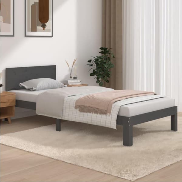 vidaXL Sängynrunko harmaa täysi mänty 90x200 cm