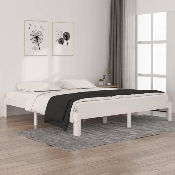 vidaXL sengestel 180x200 cm Super King massivt fyrretræ hvid