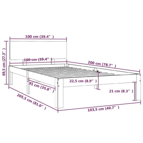vidaXL sengeramme 100x200 cm massivt fyrretræ