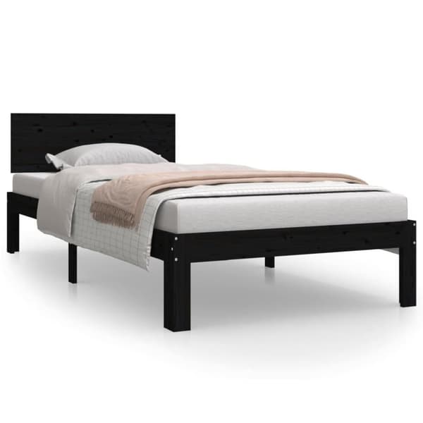 vidaXL sengeramme 90x200 cm massivt fyrretræ sort