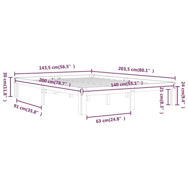 vidaXL sengeramme 140x200 cm massivt fyrretræ