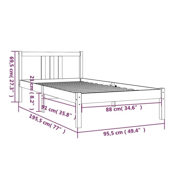 vidaXL Sengeramme heltre furu 90x190 cm Single