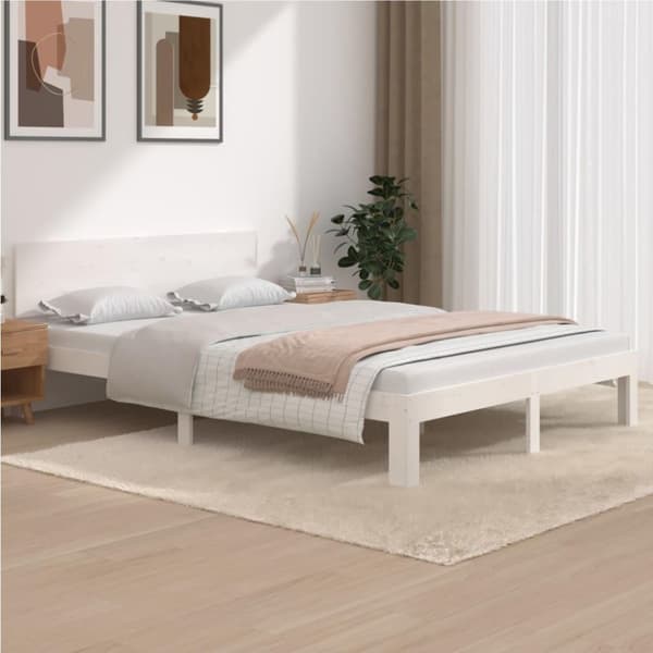 vidaXL sengeramme 140x200 cm massivt fyrretræ hvid