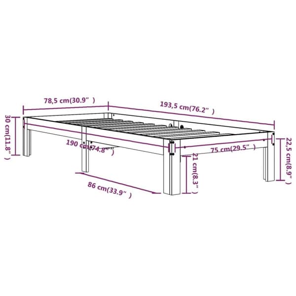 vidaXL Sengeramme heltre 75x190 cm