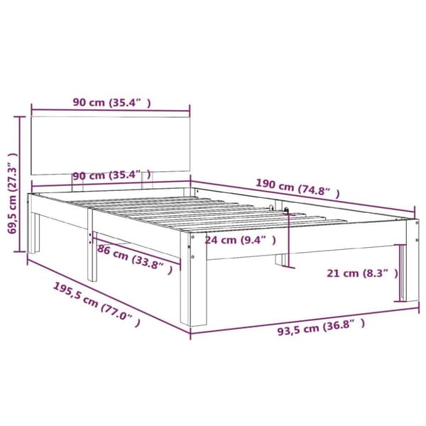 vidaXL Sengeramme hvit heltre 90x190 cm Single