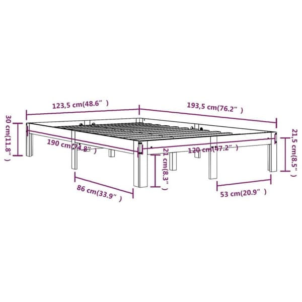 vidaXL Sengeramme hvit heltre 120x190 cm Small Double