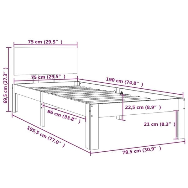 vidaXL Sengeramme heltre 75x190 cm
