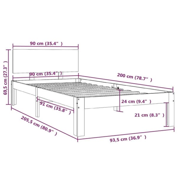 vidaXL Sengeramme hvit heltre furu 90x200 cm