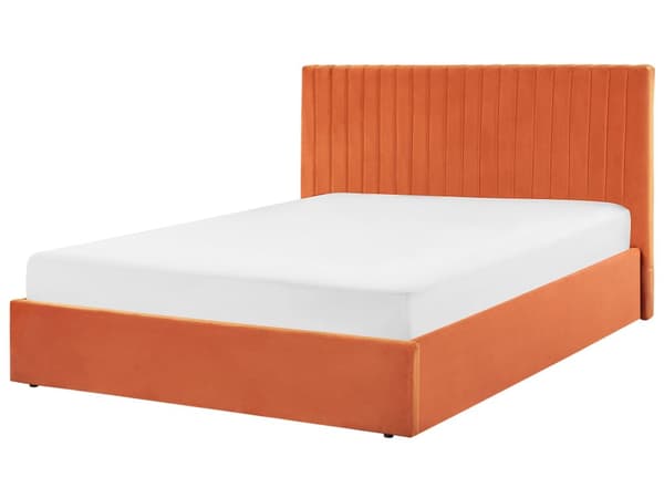 Osmannisk seng Orange Velour Polstring EU King Size Tuftet Hovedgærde Opbevaringsfunktion