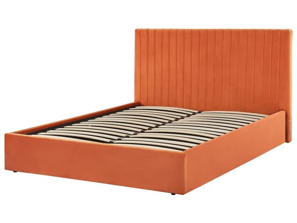Osmannisk seng Orange Velour Polstring EU King Size Tuftet Hovedgærde Opbevaringsfunktion