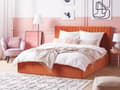 Miniatyrbillede 2 af 11: Osmannisk seng Orange Velour Polstring EU King Size Tuftet Hovedgærde Opbevaringsfunktion