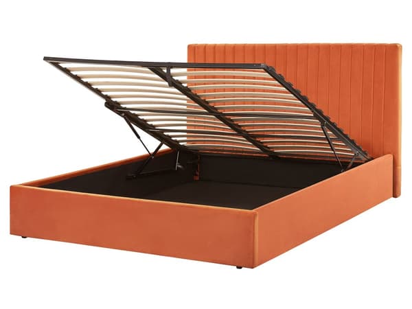 Osmannisk seng Orange Velour Polstring EU King Size Tuftet Hovedgærde Opbevaringsfunktion