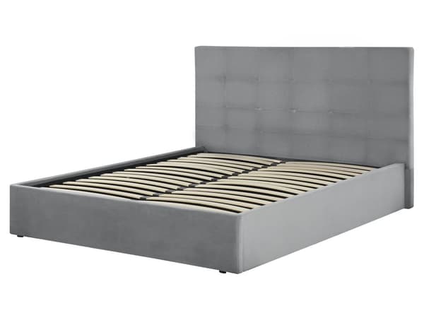 Skammel Grå Velour Sengegavl Opbevaringsfunktion Moderne Design
