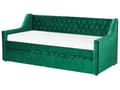 Miniatyrbillede 6 af 11: Sovesofa Grøn Velour 90 x 200 cm Dekorativ Sofaseng Tuftet Quiltet Ryglæn med Knapper Udtræksseng Design til Pigeværelse Inspiration