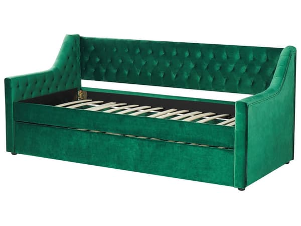 Sovesofa Grøn Velour 90 x 200 cm Dekorativ Sofaseng Tuftet Quiltet Ryglæn med Knapper Udtræksseng Design til Pigeværelse Inspiration