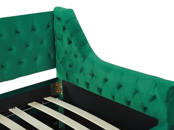 Sovesofa Grøn Velour 90 x 200 cm Dekorativ Sofaseng Tuftet Quiltet Ryglæn med Knapper Udtræksseng Design til Pigeværelse Inspiration