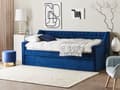 Miniatyrbillede 4 af 9: Sovesofa Blå Velour 90 x 200 cm Dekorativ Sofaseng Tuftet Quiltet Ryglæn med Knapper Udtræksseng Design til Pigeværelse Inspiration