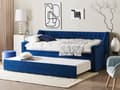 Miniatyrbillede 2 af 9: Sovesofa Blå Velour 90 x 200 cm Dekorativ Sofaseng Tuftet Quiltet Ryglæn med Knapper Udtræksseng Design til Pigeværelse Inspiration