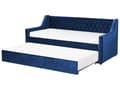 Miniatyrbillede 1 af 9: Sovesofa Blå Velour 90 x 200 cm Dekorativ Sofaseng Tuftet Quiltet Ryglæn med Knapper Udtræksseng Design til Pigeværelse Inspiration