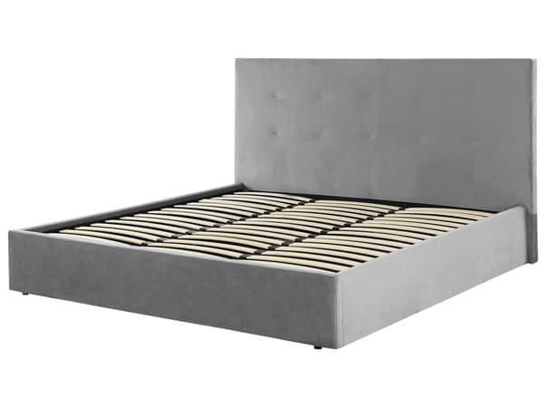 Parisänky vaaleanharmaa 180 x 200 cm samettiverhoilu säilytystila tuftattu pääty sälepohja moderni