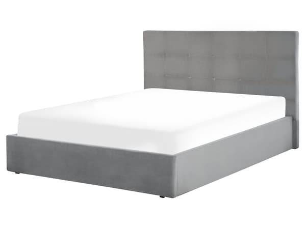 Parisänky vaaleanharmaa 160 x 200 cm samettiverhoilu säilytystila tuftattu pääty sälepohja moderni