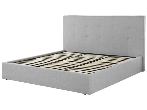 Parisänky vaaleanharmaa 180 x 200 cm kangasverhoilu säilytystila tuftattu pääty sälepohja moderni