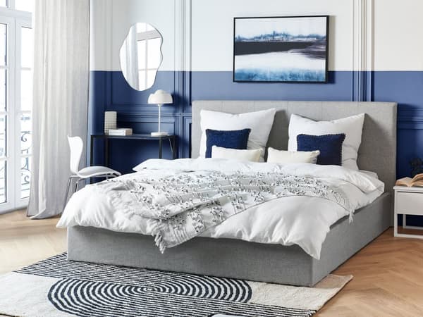 Parisänky vaaleanharmaa 180 x 200 cm kangasverhoilu säilytystila tuftattu pääty sälepohja moderni